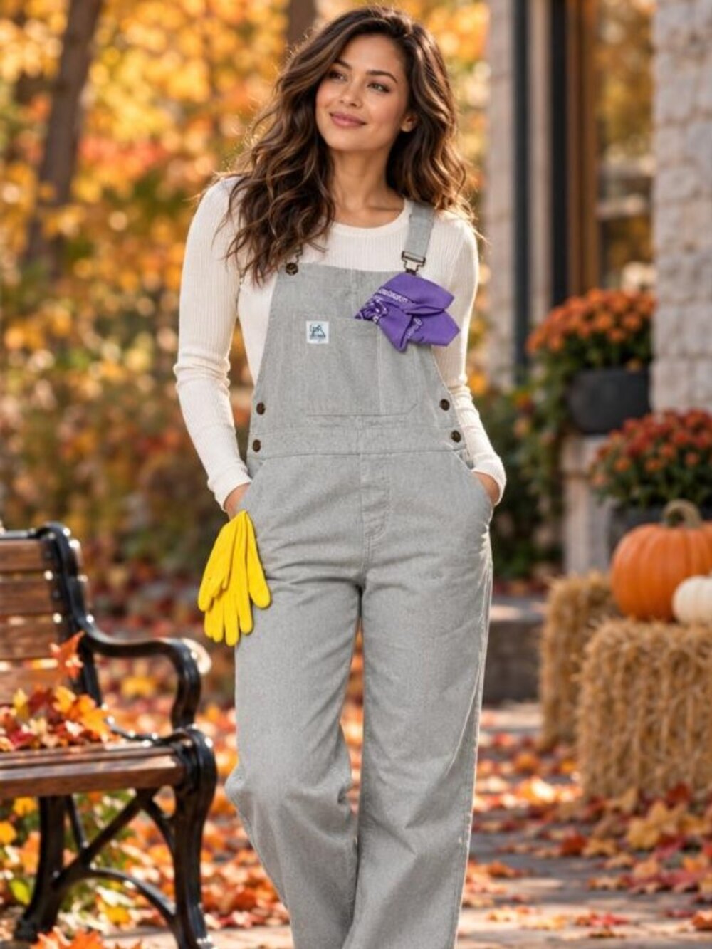 WILD WOODS Light Gray Riverbank Overalls Size L NWT